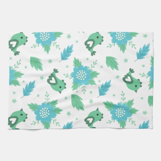 Flowers Birds Pattern Theedoek (Horizontaal)