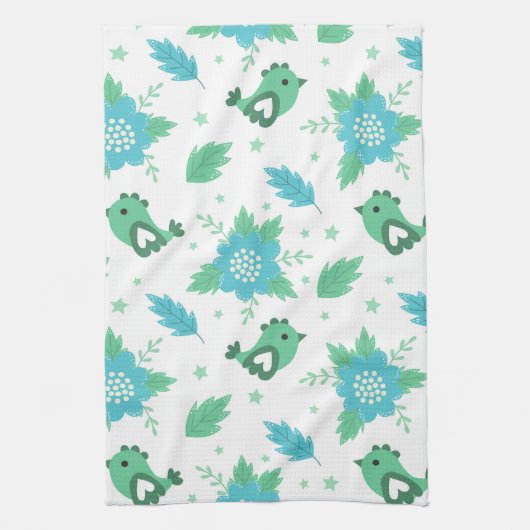 Flowers Birds Pattern Theedoek (Verticaal)