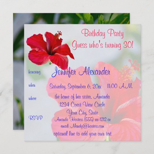 Flowers Birthday Party Kaart (Voorkant / Achterkant)