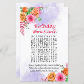 Flowers Birthday Word Search Game (Voorkant / Achterkant)