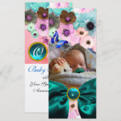 FLOWERS, BLAUWE BUTTERFLES BABY SHOWER FOTO-TEMPLA KAART (Voorkant / Achterkant)