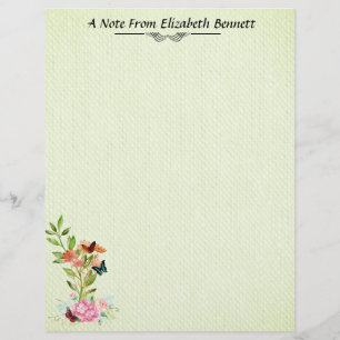 Flowers Butterflies on Green Stationery Briefhoofd