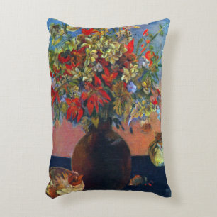 Flowers & Cats by Paul Gauguin, Vintage Fine Art Accent Kussen