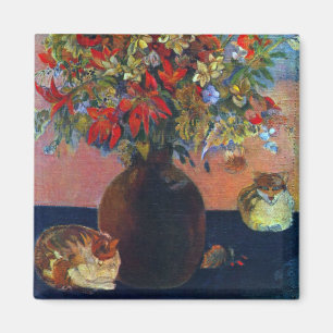 Flowers & Cats by Paul Gauguin, Vintage Fine Art Magneet