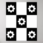 Flowers Checker Pattern Black White Mod Squares Poster (Voorkant)