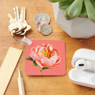 Flowers Coral Peony Blossom Sleutelhanger