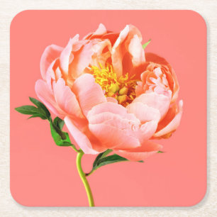 Flowers Coral Peony Blossom Vierkante Kartonnen Onderzetter