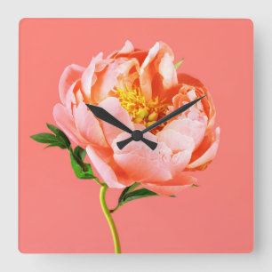 Flowers   Coral Peony Blossom Vierkante Klok