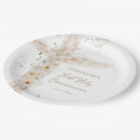 flowers cross First Holy Communion Papieren Bordje (Gekanteld)