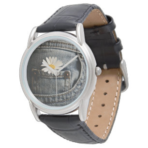 Flowers Daisy in Jeans Pocket Horloge