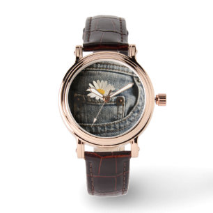Flowers Daisy in Jeans Pocket Horloge