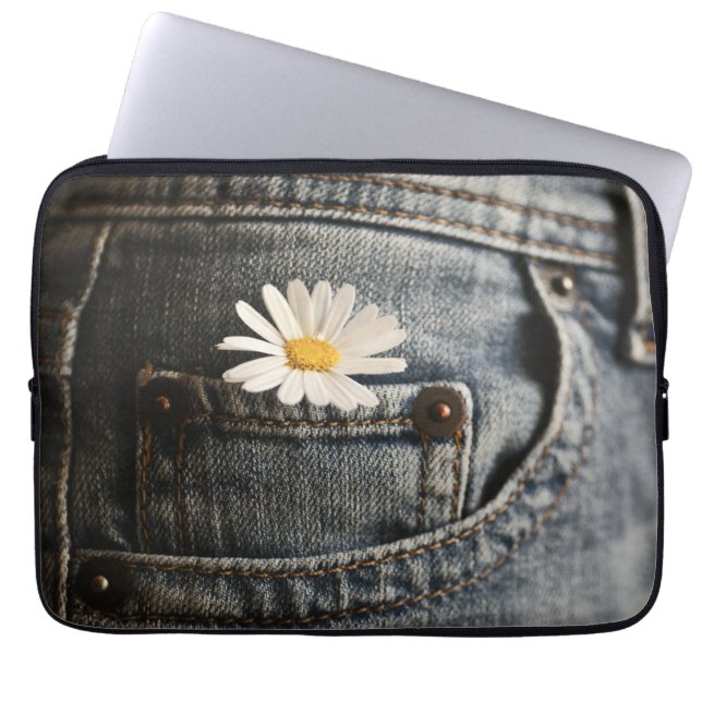 Flowers | Daisy in Jeans Pocket Laptop Sleeve (Voorkant)