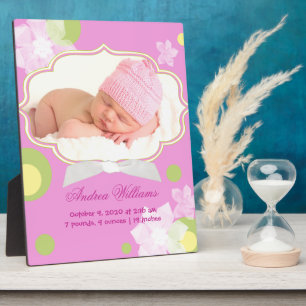 Flowers & Dots New Baby Girl Birth Photo Plaques
