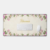 Flowers en bewerkbaar Golden Script Bureaumat (Keyboard & Muis)