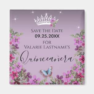 Flowers en Butterfly Quinceanera Save the Date Ma Magneet