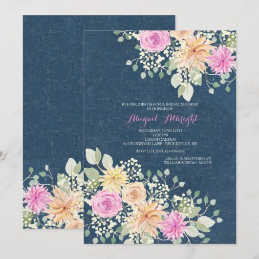 Flowers en Denim Invitation Kaart (Voorkant / Achterkant)