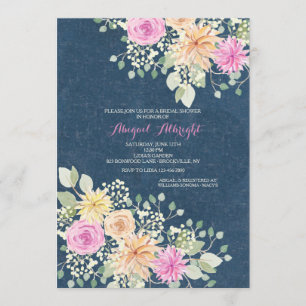 Flowers en Denim Invitation Kaart
