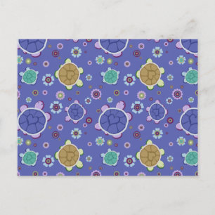 Flowers en Hearts Turtle Pattern Briefkaart