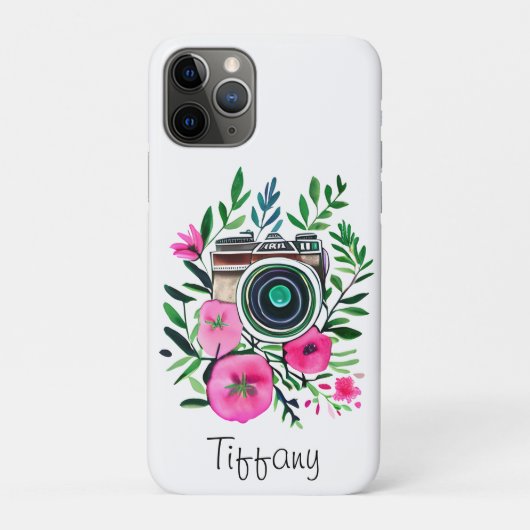 Flowers en Retro Camera Gepersonaliseerd Case-Mate iPhone Case (Achterkant)