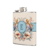 Flowers feathers toevoegen initiaal blauw heupfles (Links)