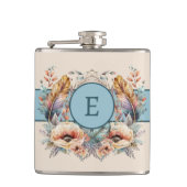 Flowers feathers toevoegen initiaal blauw heupfles (Voorkant)