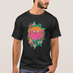 Flowers Flamingo Heart Tropical Bird Sunset T-shirt