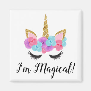 Flowers Gold Magical Unicorn Girls Magneet