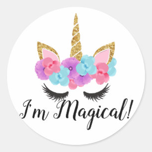 Flowers Gold Magical Unicorn Girls Ronde Sticker