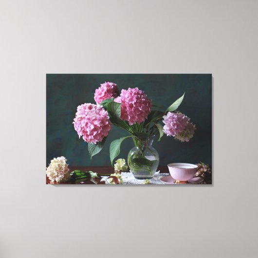 Flowers | Hydrangeas in Vase Canvas Afdruk (Voorkant)
