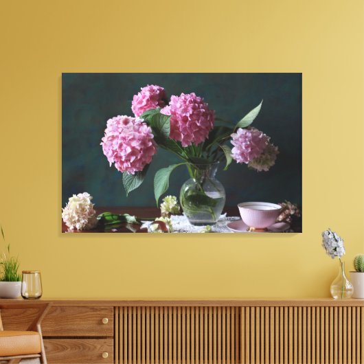 Flowers | Hydrangeas in Vase Canvas Afdruk (Insitu (Woonkamer))