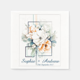 Flowers in Blue Cube-Frame: Wedding Napkins Servet