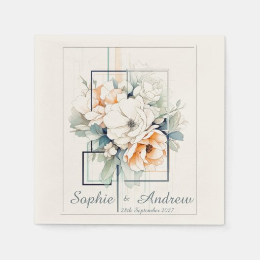 Flowers in Cube-Frame:Personalized Wedding Napkins Servet (Voorkant)