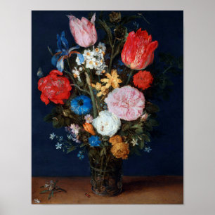 Flowers in Glass Vessel, Jan Brueghel the Elder Poster