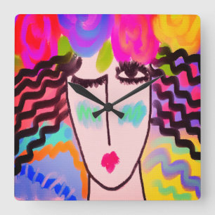Flowers in Her Hair Abstract Art Vierkante Klok