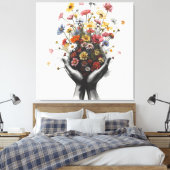 Flowers in Sketched hands Canvas Afdruk (Insitu (Slaapkamer))