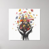 Flowers in Sketched hands Canvas Afdruk (Voorkant)
