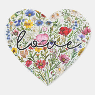 Flowers Love Heart Floral Wildflowers Hart Sticker