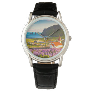 Flowers Lupines in Bloom Southern Iceland Horloge