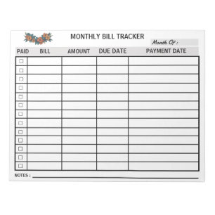 Flowers Maandelijkse Bill Tracker Notitieblok gepe