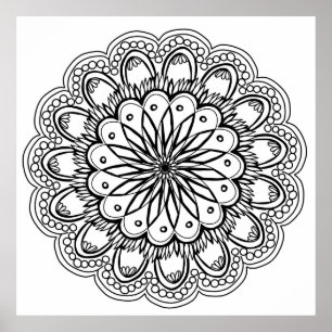 Flowers mandala handtekening poster