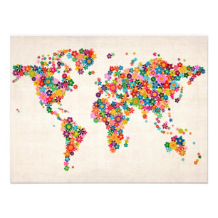 Flowers Map van de Wereldkaart Foto Afdruk