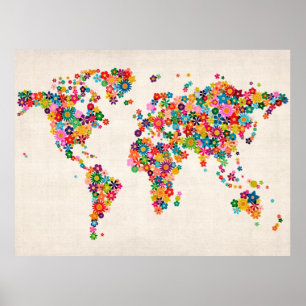 Flowers Map van de Wereldkaart Poster