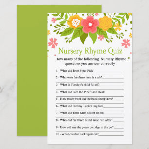 Flowers Nursery Rhyme Quiz baby shower game
