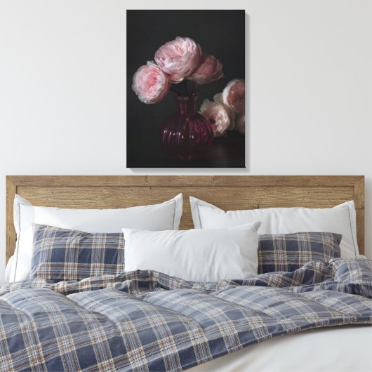 Flowers Pale Pink Peonies in Vase Canvas Afdruk (Insitu (Slaapkamer))