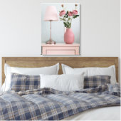 Flowers | Pale Pink Roses on Nightstand Canvas Afdruk (Insitu (Slaapkamer))