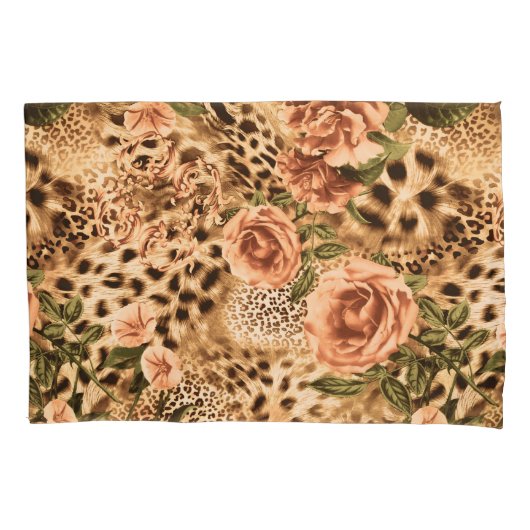 Flowers Pattern met Leopard Print Kussensloop (Voorkant)