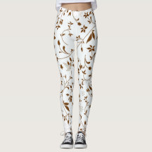 Flowers Pattern White en Brown Leggings