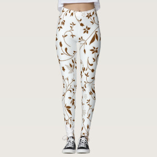 Flowers Pattern White en Brown Leggings