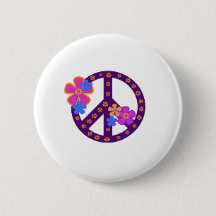 Flowers Peace Symbol Ronde Button 5,7 Cm