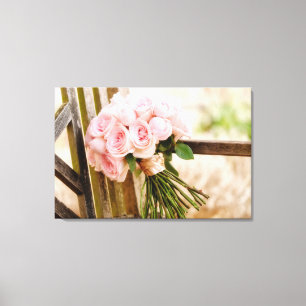 Flowers Pink Rose Bouquet Canvas Afdruk